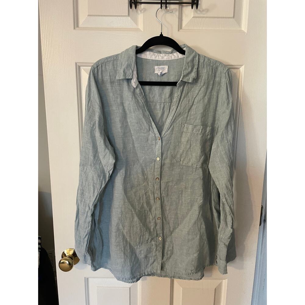 Sigred Olsen XL Women ButtonUp All Linen Sheer Mother of Pearl Button LongSleeve